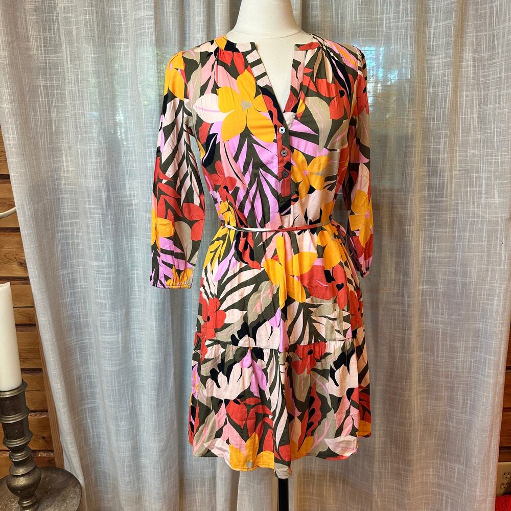 Loft NWT Tropical Floral Tie Waist Dress XS